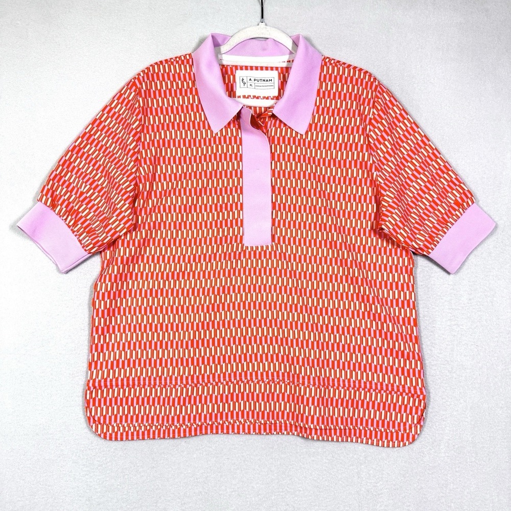 A PUTNAM Top Womens XL Polo Short Sleeve Geometric Performance Golf Pickleball